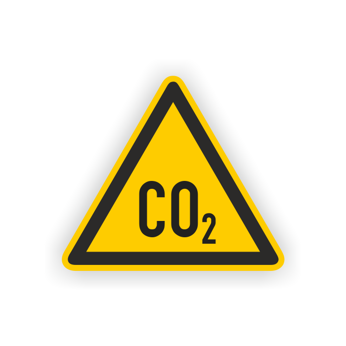 Warnschild, Warnung vor CO2 praxisbewährt, Aufkleber, Folie, SL = 100 mm