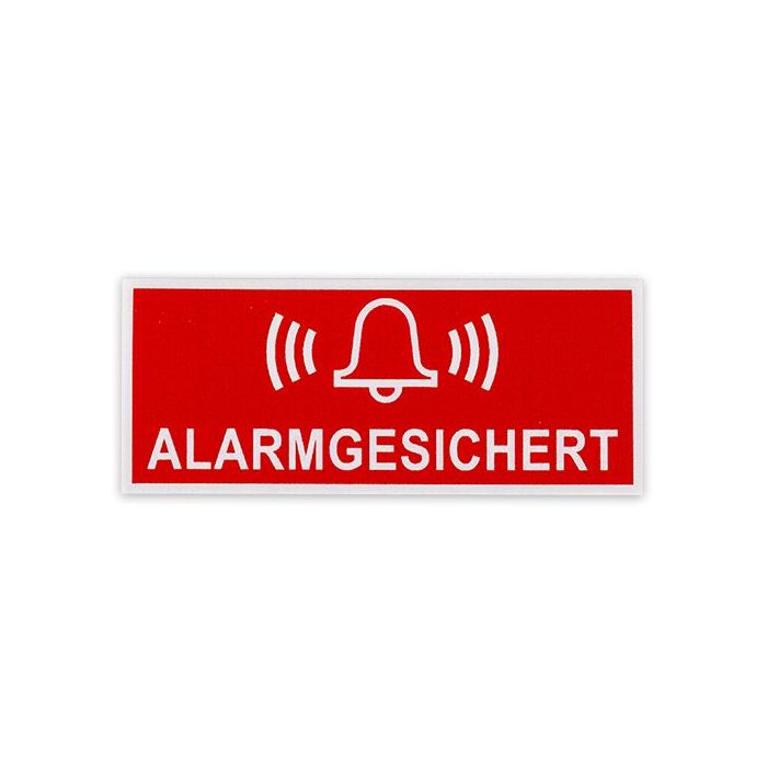 Warnschild, Alarmgesichert, praxisbewährt, Aufkl. auf Bogen, Folie, 30 x 70 mm