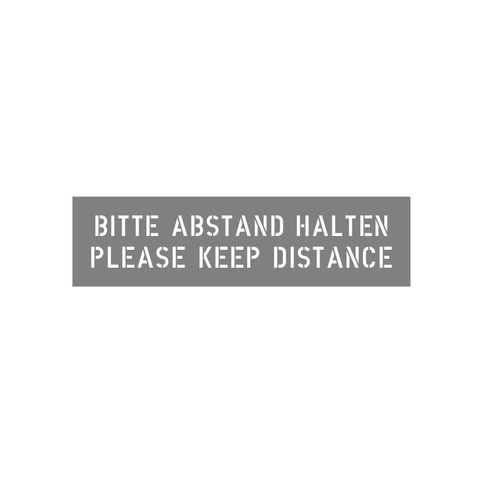 Edelstahlschablone Bitte Abstand halten, Please keep distance, 900 mm x 238 mm