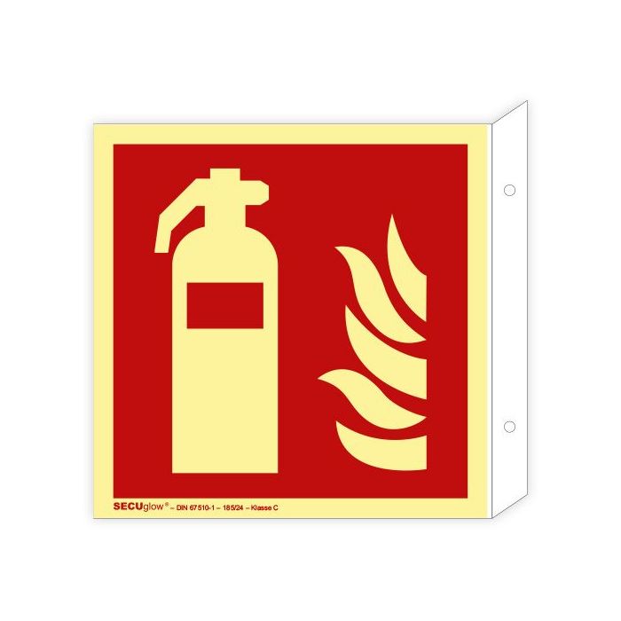 Fahnenschild, Feuerlöscher, ISO 7010, langnachleuchtend SECUglow 185