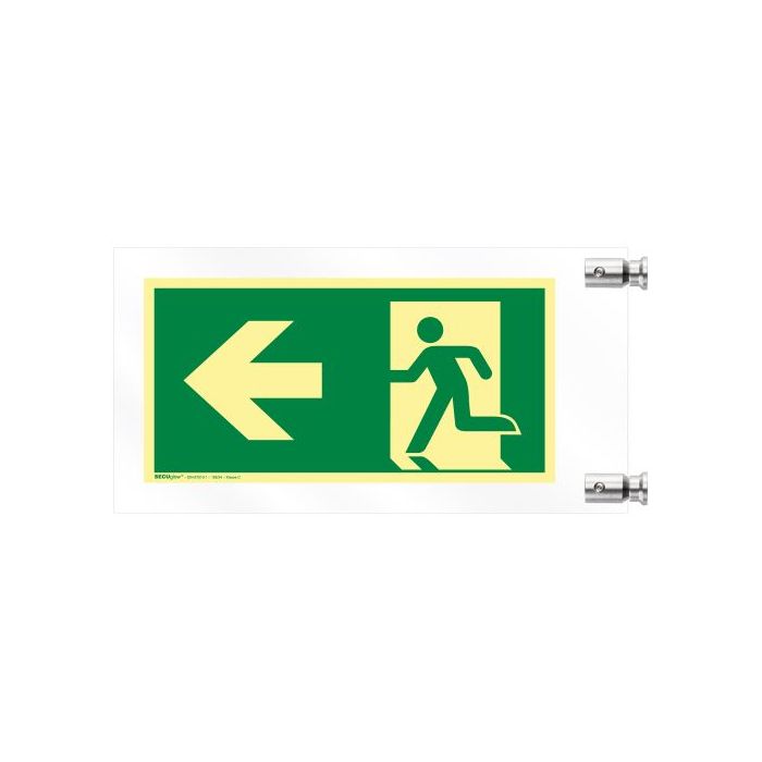 Rettungszeichen, Rettungsweg links/rechts, doppels SECUglow 185, auf Acrylfahnenschild, 363 x 190 mm