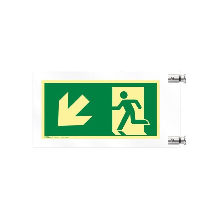 Rettungszeichen, Rettungsweg li/re abw., doppels. SECUglow 185, auf Acrylfahnenschild, 363 x 190 mm