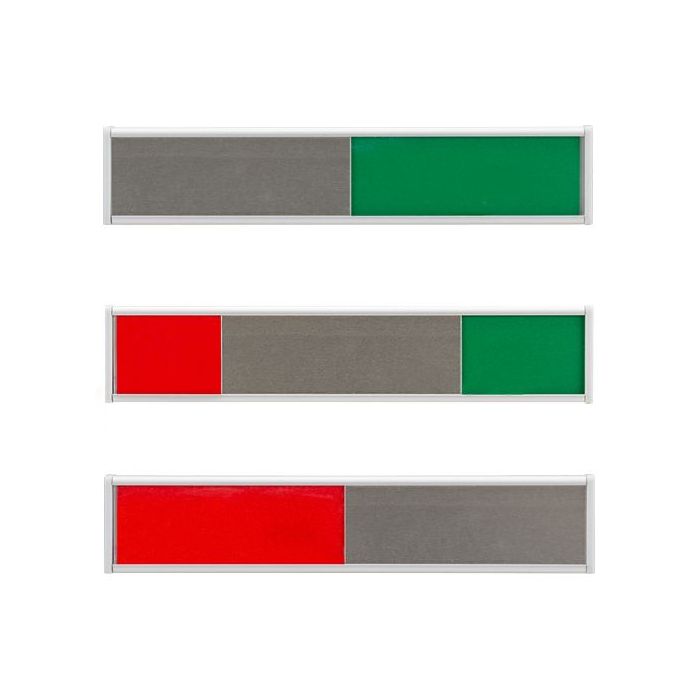 Infoschild mit Schiebeanzeige, ROT/GRÜN aus Aluminium, silber eloxiert, 150 x 31 mm