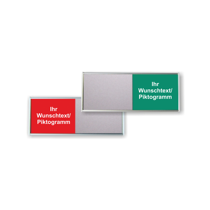 Infoschild mit Schiebeanzeige und Wunschtext  aus Aluminium, silber eloxiert, 150 x 62 mm