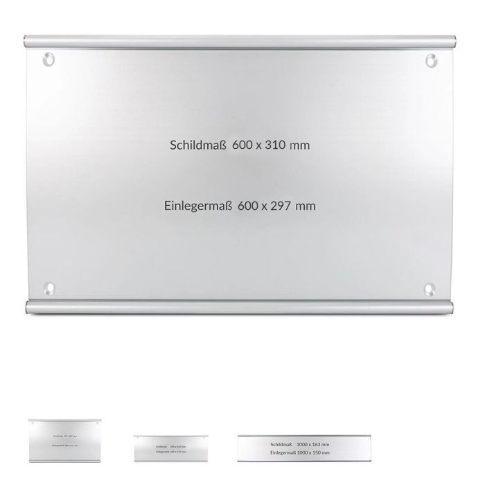 Wegweiser PRIMUS mit Abdeckscheibe, quer, aus Aluminium, silber eloxiert,