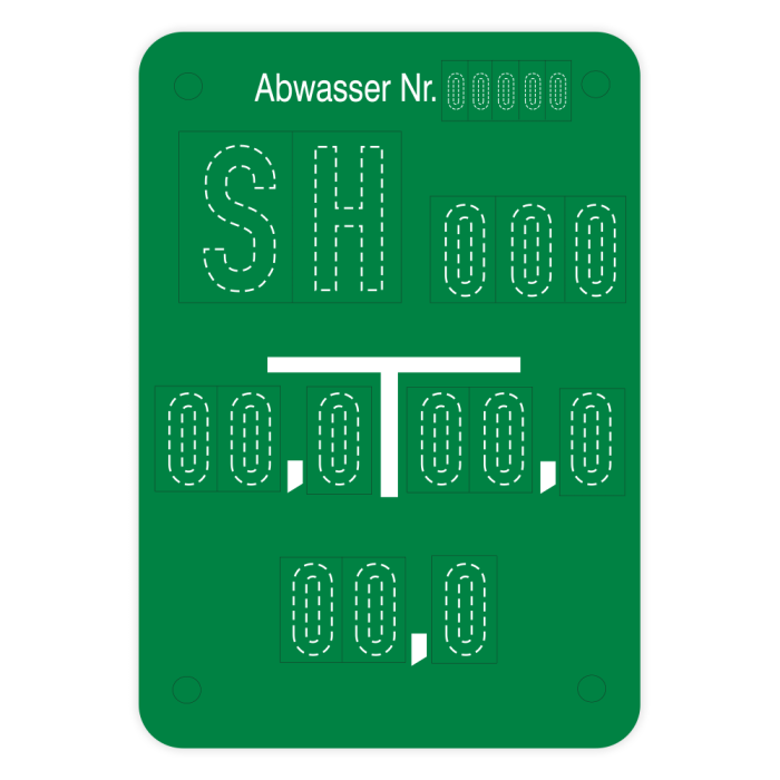 Schieberschild "Abwasser Nr" fertig bestückt nach Ihren Angaben, DIN 4068 (B), Luran S, 140 x 200 mm