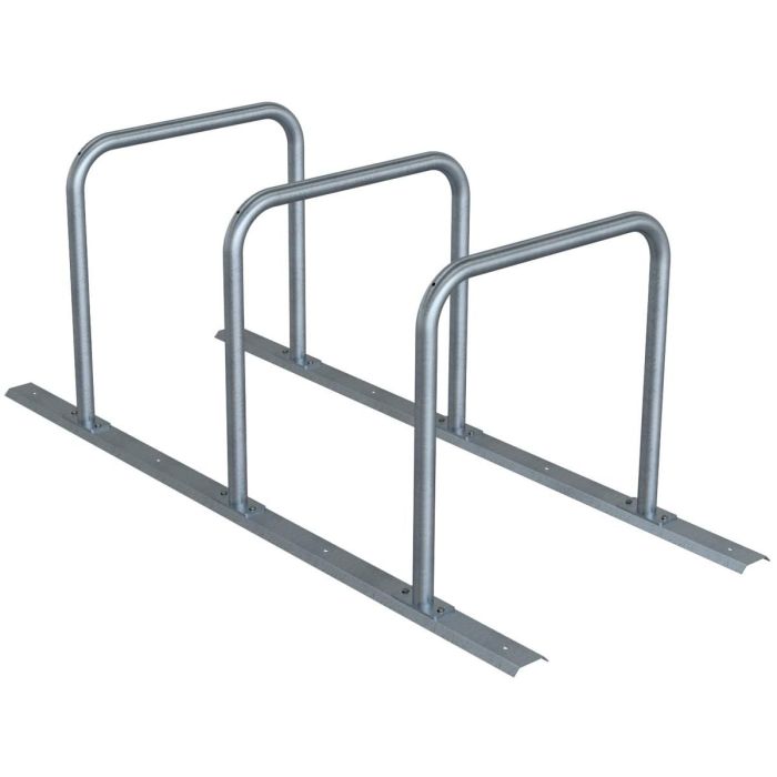 Anlehnbügel Schienensystem, 3 Bügel Stahlrohr Ø48 mm, 2100x800mm (LxB), zum Aufschrauben