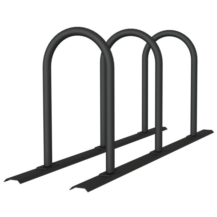 Anlehnbügel Schienensystem, 3 Bügel Rundrohr Ø48 mm, 2100x460mm (LxB), zum Aufschrauben, grau