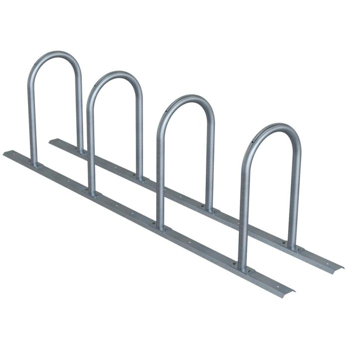 Anlehnbügel Schienensystem, 4 Bügel Rundrohr Ø48 mm, 2800x460mm (LxB), zum Aufschrauben