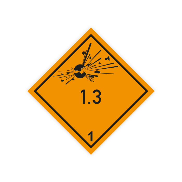 Gefahrzettel, Klasse 1.3, Explosive Stoffe, Aufkleber, Folie