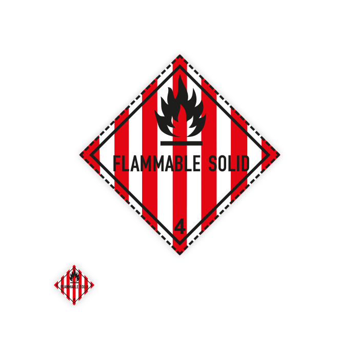 Gefahrzettel Klasse 4.1, FLAMMABLE SOLID, Aufkleber, Folie, Verschiedene Ausführungen