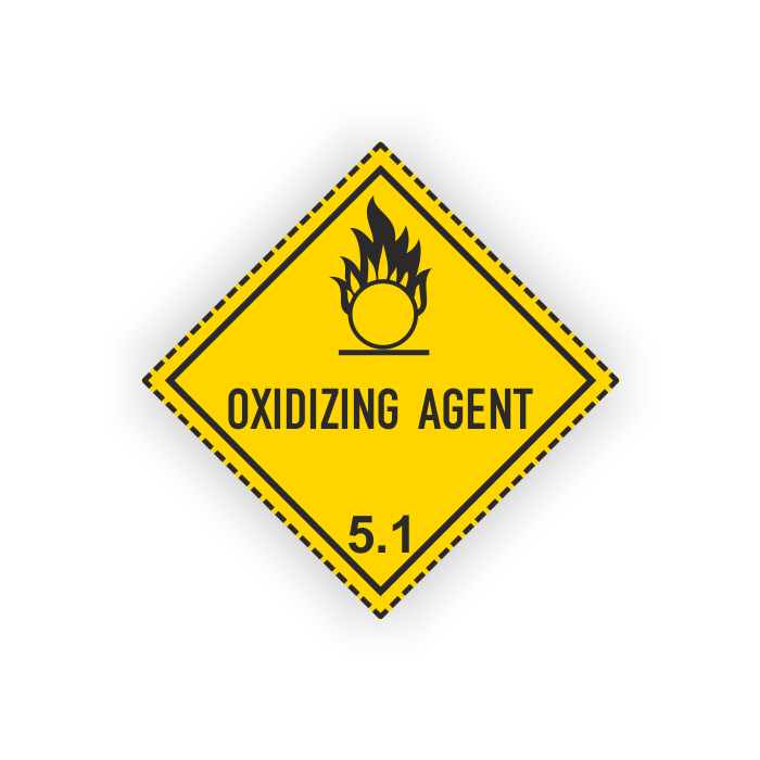 Gefahrzettel Klasse 5.1, OXIDIZING AGENT, Aufkleber, Folie, 100 x 100 mm, 10 St./ VE