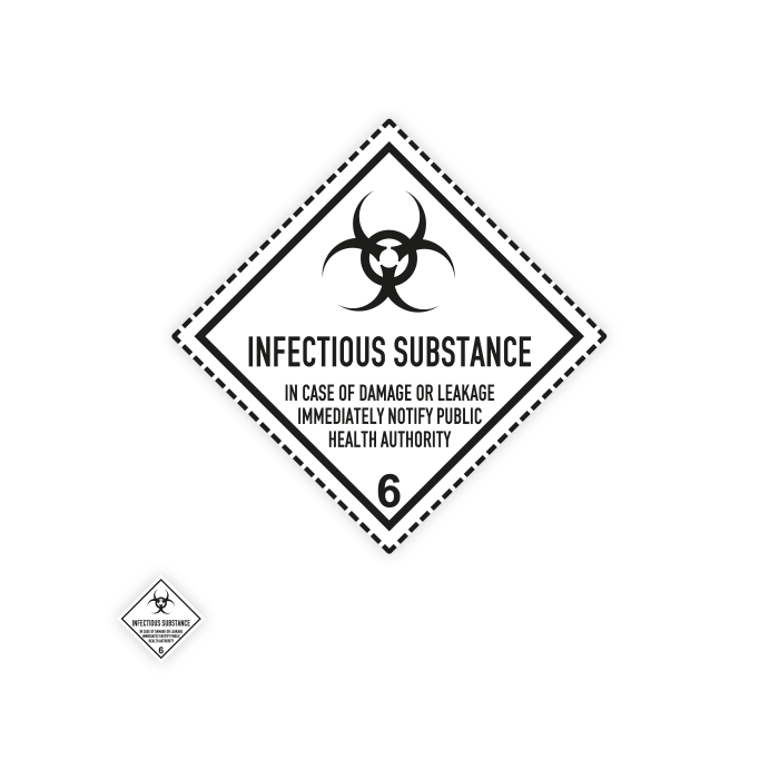 Gefahrzettel Klasse 6.2, INFECTIOUS SUBSTANCE, Aufkleber, Folie, Verschiedene Ausführungen
