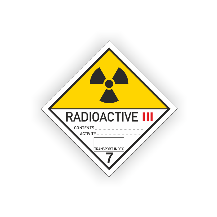 Gefahrz. Kl. 7C, Radioaktive Stoffe Kategorie III, Gefahrgutetiketten, verschiedene Varianten