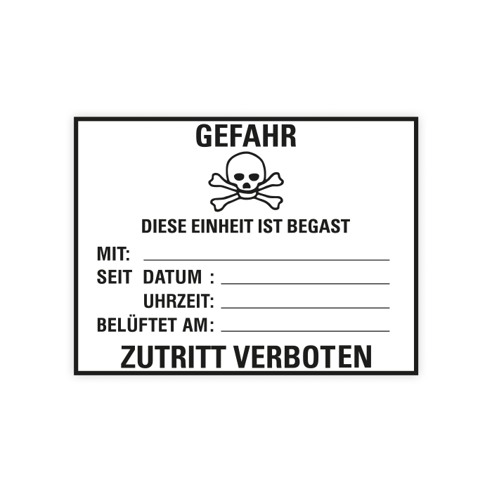 Gefahrgutkennzeichnung, GEFAHR - Diese Einheit ist begast, Aufkleber, Folie, 400 x 300 mm
