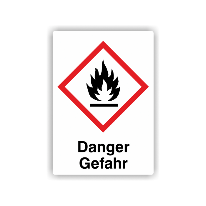 Gefahrensymbol GHS02 Flamme, Signalwort  Danger/Gefahr, Folie, verschiedene Formate