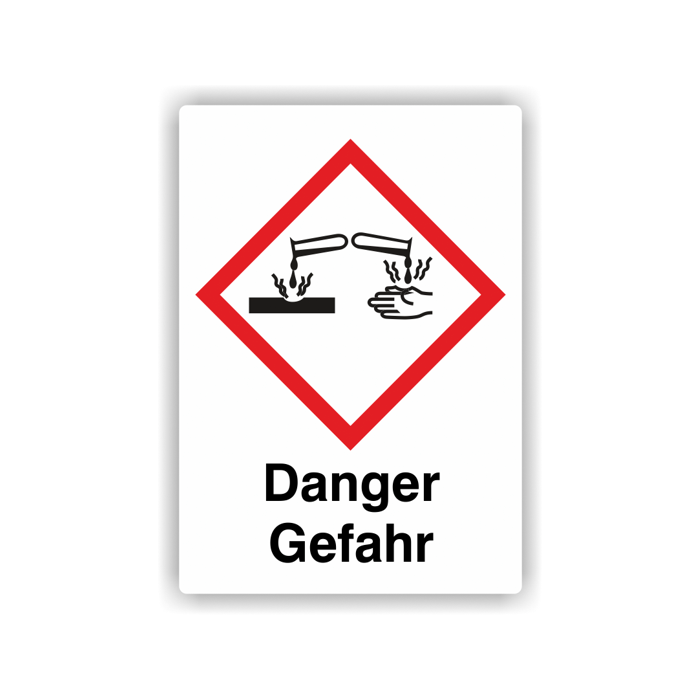 Gefahrensymbol GHS05 Ätzwirkung, Signalwort   Danger/Gefahr, verschiedene Ausführungen