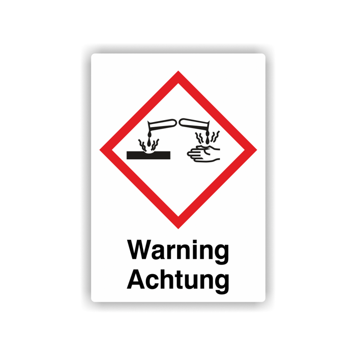 Gefahrensymbol GHS05 Ätzwirkung, Signalwort Warning/Achtung, Folie, verschiedene Ausführungen
