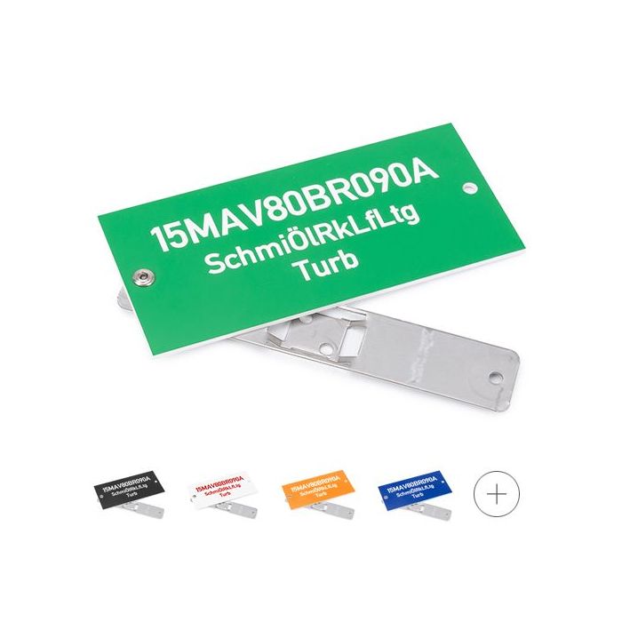 Gravurschild mit Wunschtext – Kunststoff 1,5 mm auf Edelstahlträger, genietet