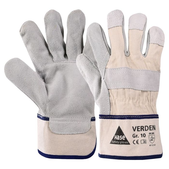 Hase Lederhandschuhe Verden, Rindspaltleder, gefüttert, 12 Paar