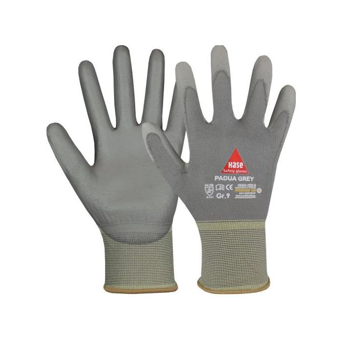 Hase Montagehandschuhe Padua Grey, für mechanische Arbeiten, 10 Paar