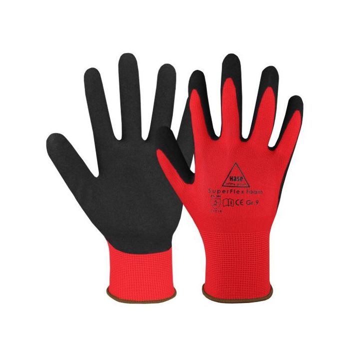 Hase Montagehandschuhe SuperFlex Foam mit Latexbeschichtung, Größe 6 - 11, 10 Paar