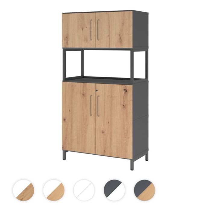 Hammerbacher Kombischrank Easyline, Stahlsockel, Türen, 4 OH, 80x41,7x153,2cm