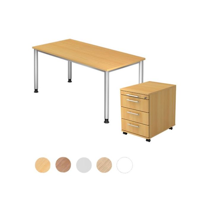 Hammerbacher Schreibtisch Hanna 160 x 80 cm und Rollcontainer Highline im Set