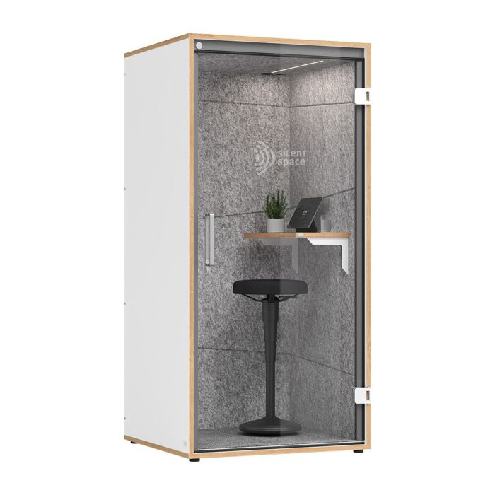Hammerbacher Set aus Akustik-Telefonbox Silent Space 1 und Sitz-Steh-Hocker 3D