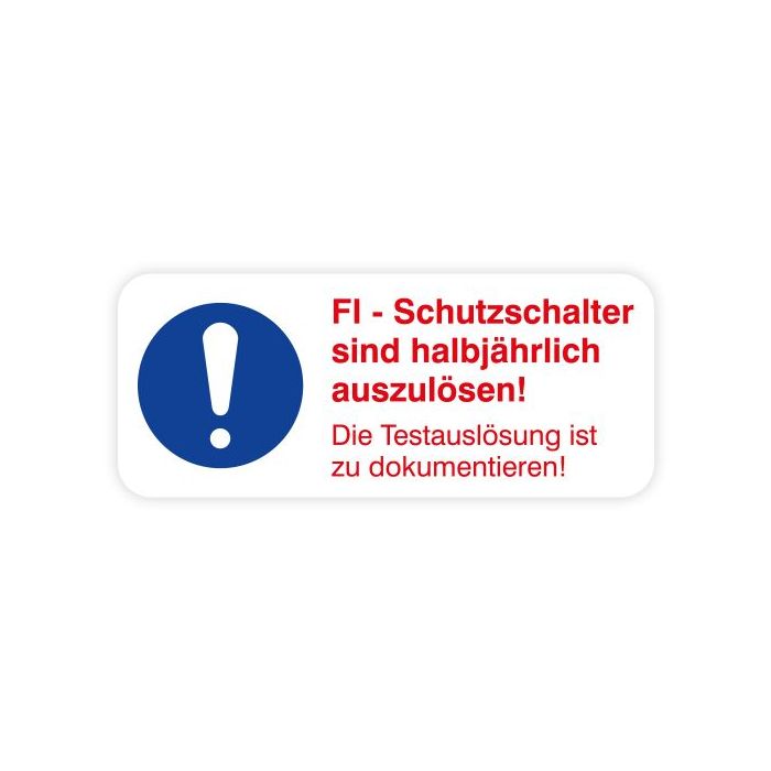 Hinweisaufkleber "FI-Schutzschalter sind halbj..." Aufkleber, Folie, 48 x 20 mm