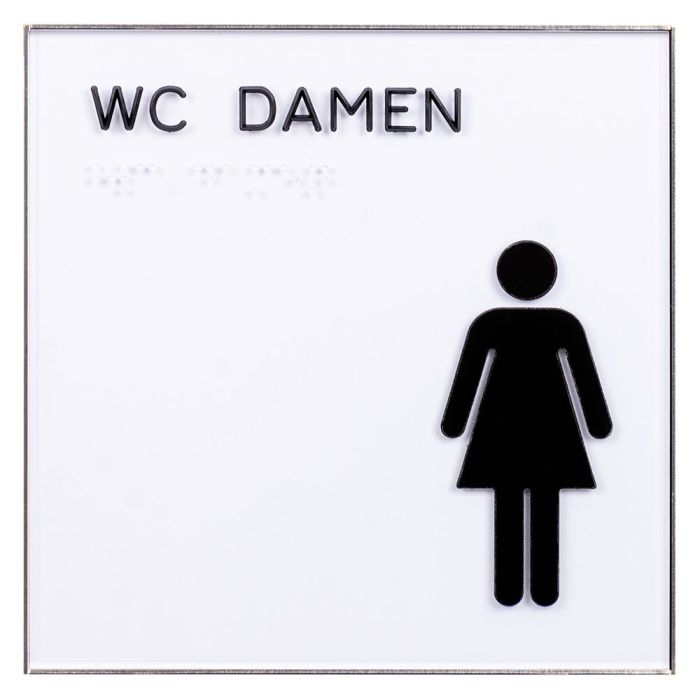 WC-Türschild DAMEN mit Blindenschrift, Rahmen aus Edelstahl, 150 x 150 mm, versch Ausf.