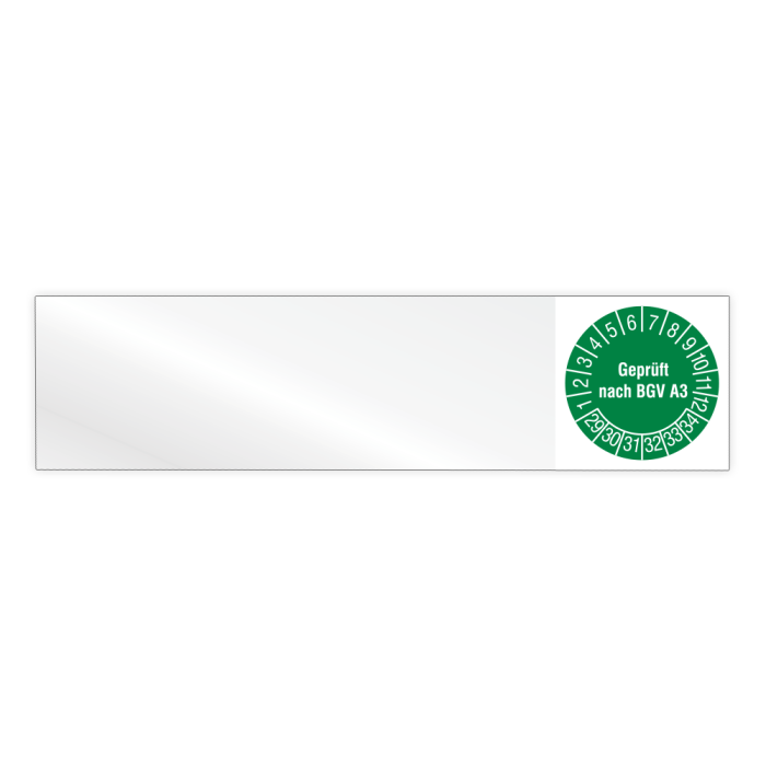 Kabelprüfplakette, Geprüft nach BGV A3, Jahr 2029 - 2034, Vinylfolie, verschied. Ausführungen, Heft