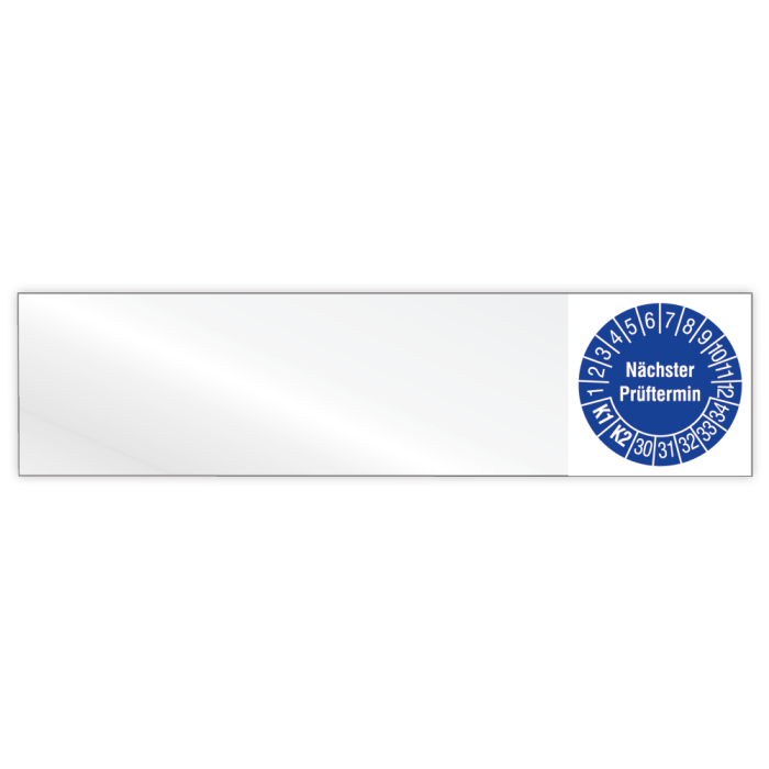 Kabelprüfplakette, Nächster Prüftermin K1/K2, Jahr 2030 - 2034, Vinylfolie, versch. Ausführungen