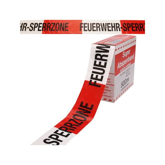 Super Absperrband, rot / weiß geblockt, FEUERWEHR- SPERRZONE, Polyethylen, 80 mm, 500 m / Rolle