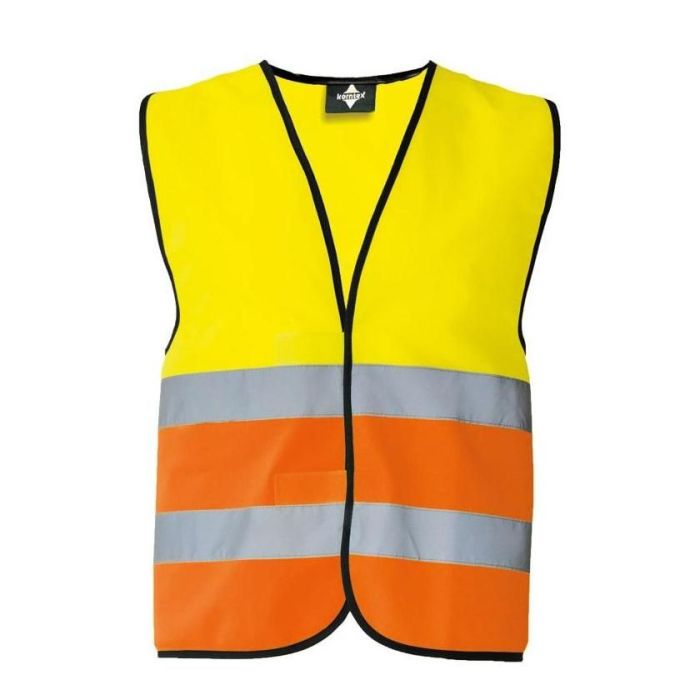 Warnweste mit schwarzem Saum, Signal-Gelb/-Orange, mit Klettverschluss, Größe S - 3XL, 100% Polyester