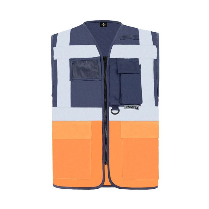 Warnweste, Signalweste, blau/orange, Multifunktional mit Taschen, in verschied. Größen