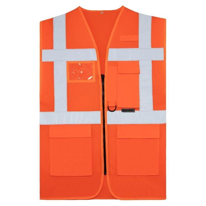 Mesh Multifunktionsweste, Signal-Orange, Größe S - 3XL, Warnweste mit Reißverschluss und Taschen
