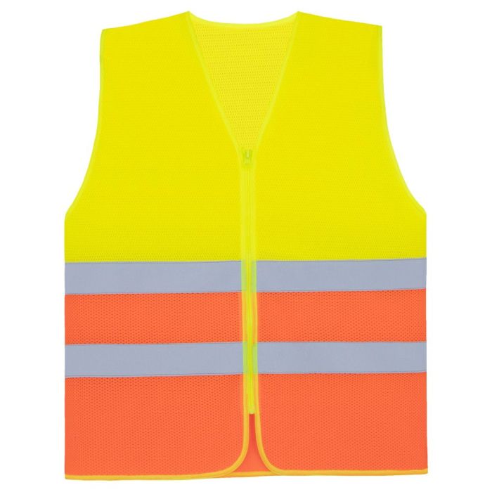 Mesh Warnweste, Sommerweste, Comfort, gelb/orange, mit Reißverschluss und zwei Reflexstreifen