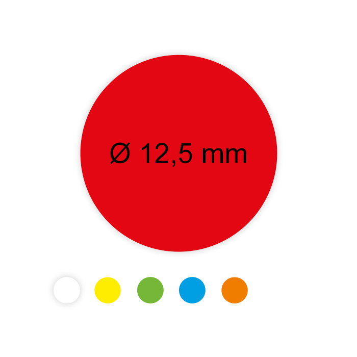 Farbige Etiketten aus Papier, Klebepunkte, auf Rolle, 12,5 mm, verschiedene Farben
