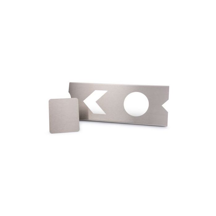 Edelstahlschablone Fluchtweg, Pfeil und Punkt mit Spachtel, Edelstahl, 160 x 420 mm