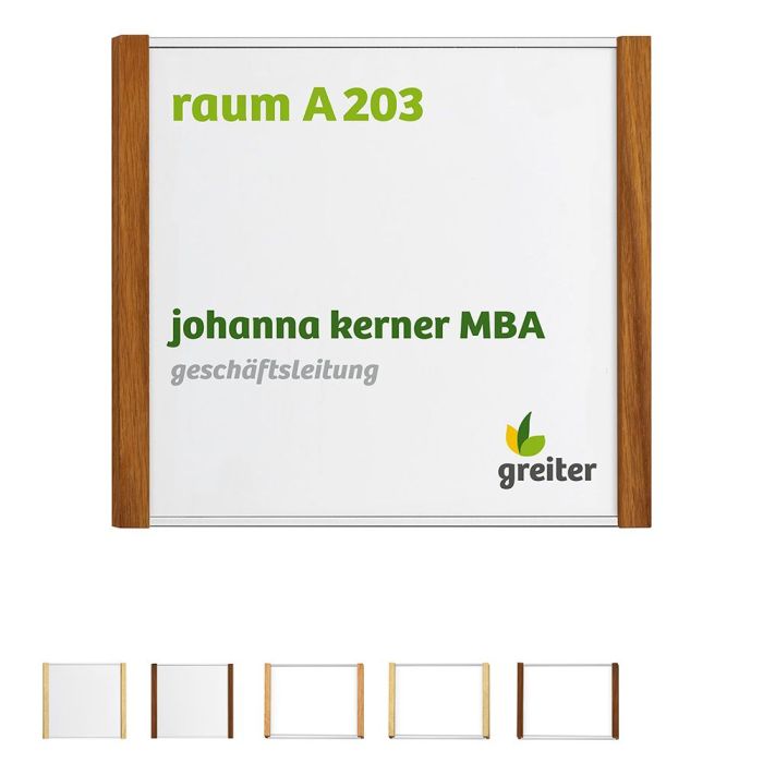Türschild LMH 25 Studioline, Rahmen Aluminium silber eloxiert und Holz