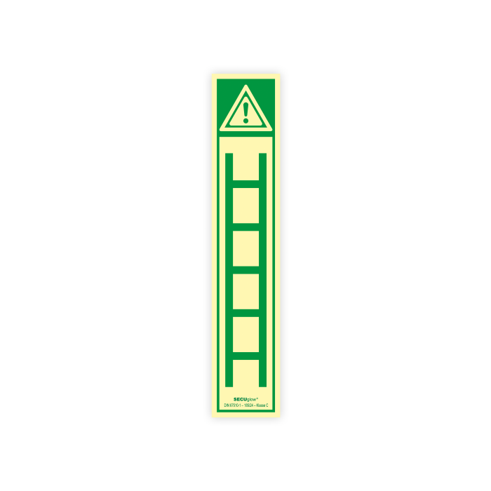 Warnaufkleber für Leitern und Tritte, Folie, 40 x 200 mm, langnachleuchtend, SECUglow