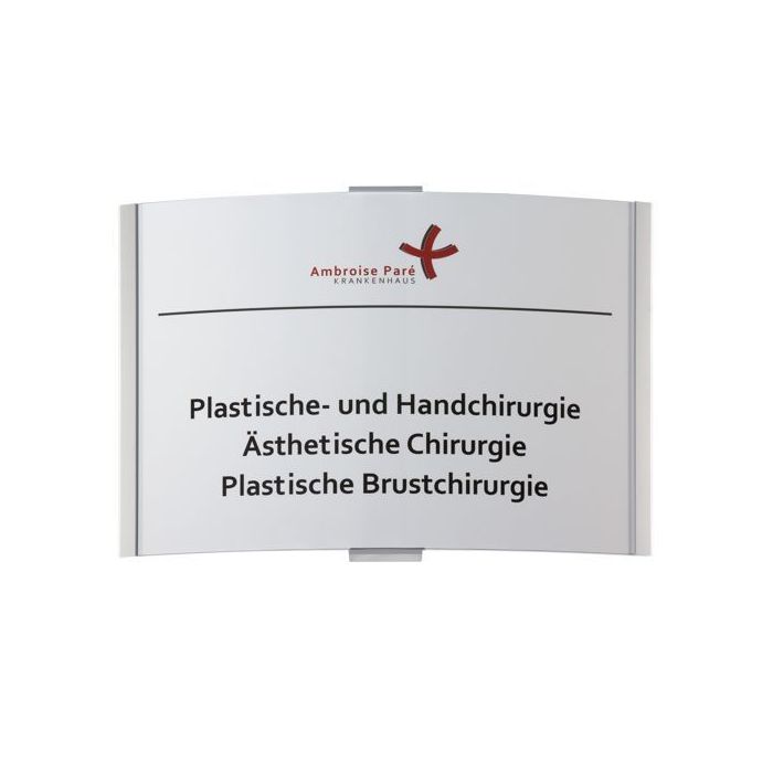 Türschild FRANKFURT mit Halter + Abdeckscheibe, Alu. silber eloxiert,