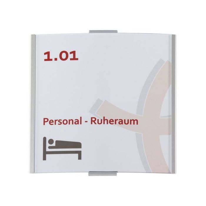 Türschild FRANKFURT mit Halter + Abdeckscheibe, Alu. silber eloxiert,