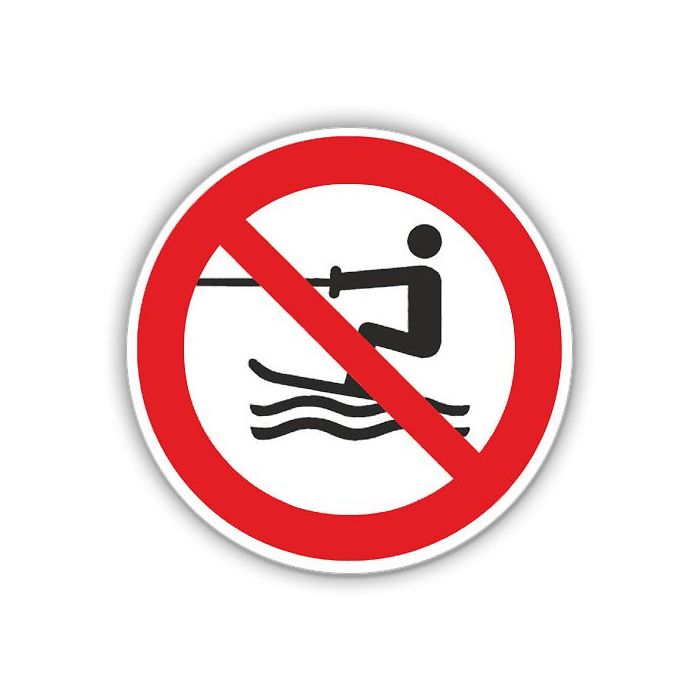 Verbotsschild, Wasserski-Aktivitäten verboten, ISO 7010, DIN 4844-2, Aluminium, d = 400 mm
