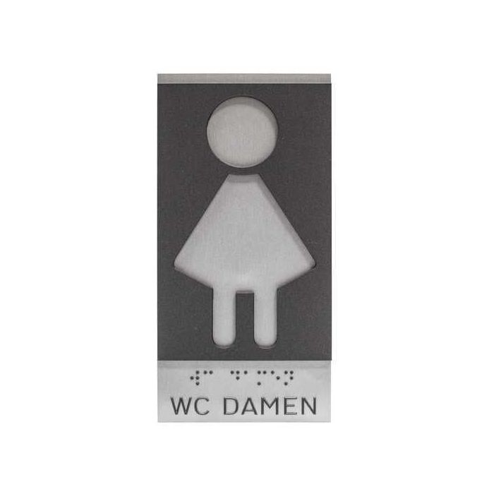 WC-Türschild DAMEN mit taktiler und Braille Beschriftung, aus Kunststoff, grau, 100 x 200 mm