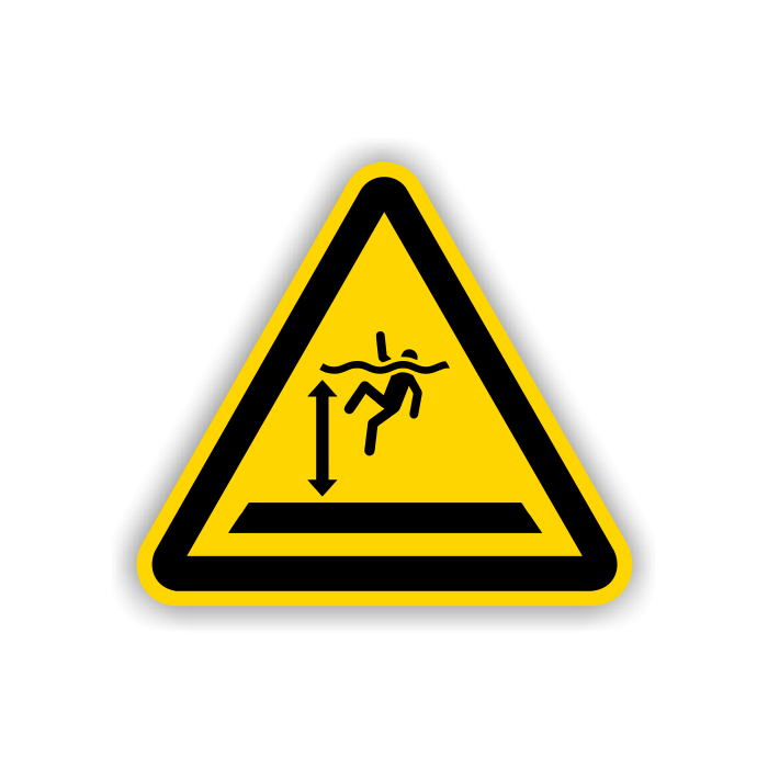 Warnschild, Warnung vor tiefem Wasser, DIN 4844-2, ISO 7010, Aluminium, SL = 400 mm