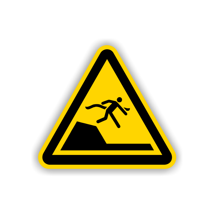 Warnschild, Warnung v. unverm. Tiefenänderung, DIN 4844-2, ISO 7010, Aluminium, SL = 400 mm