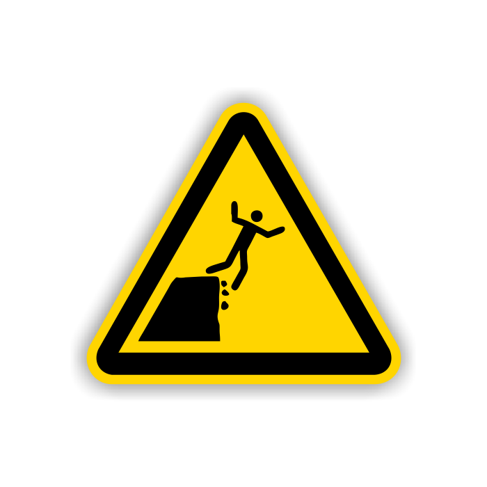Warnschild, Warnung vor instabiler Klippenkante, DIN 4844-2, ISO 7010, Aluminium, SL = 400 mm
