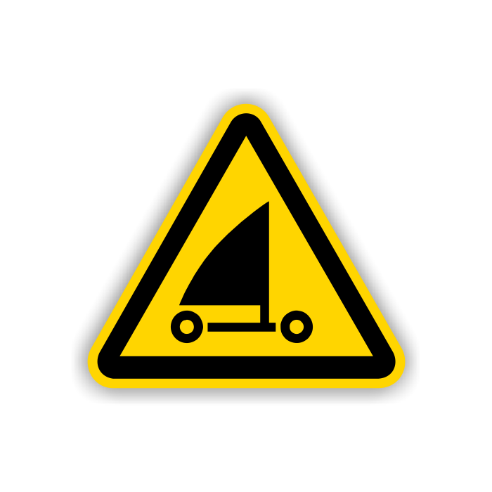 Warnschild, Warnung vor Strandseglern, DIN 4844-2, ISO 7010, Aluminium, SL = 400 mm